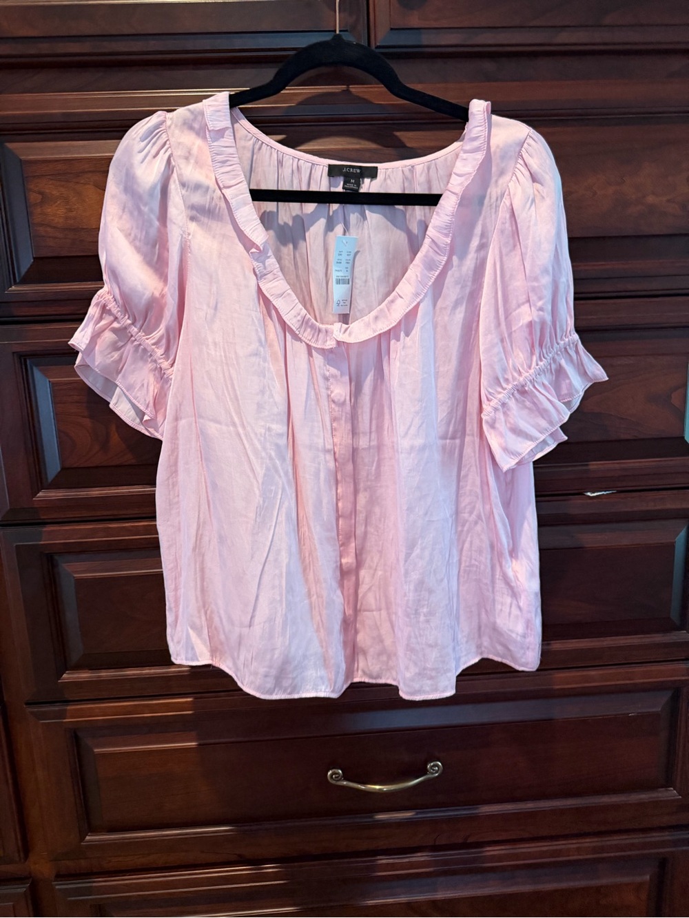 J. Crew Light Pink Ruffle Scoop-Neck Blouse